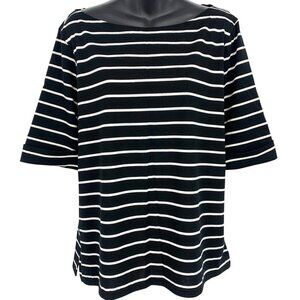 Ralph Lauren Women XXL Extra Large Black White Stripe Short Sleeve Boat NWT New